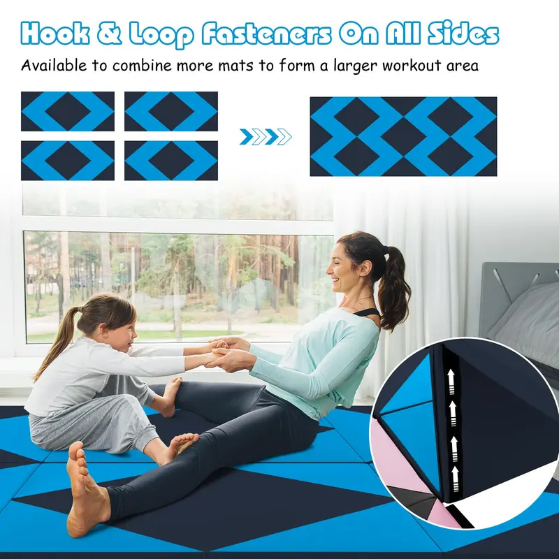 8-Foot Foldable Tumbling Mat – 4-Inch Dense Foam Core with Secure Hook-and-Loop Fasteners and Dual Carry Straps