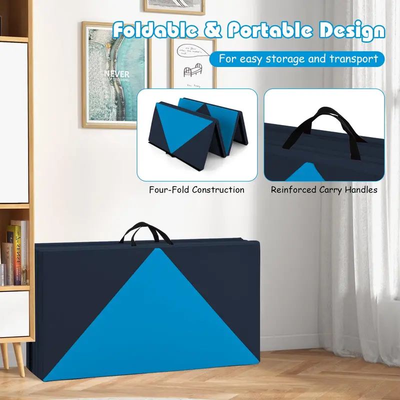 8-Foot Foldable Tumbling Mat – 4-Inch Dense Foam Core with Secure Hook-and-Loop Fasteners and Dual Carry Straps