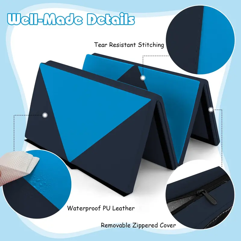 8-Foot Foldable Tumbling Mat – 4-Inch Dense Foam Core with Secure Hook-and-Loop Fasteners and Dual Carry Straps