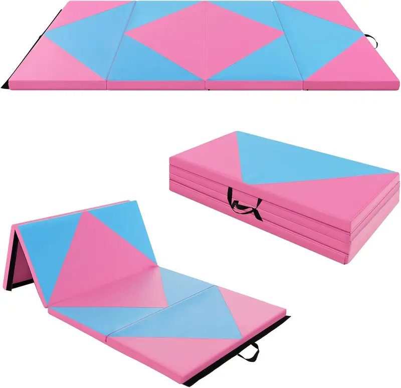 8-Foot Foldable Tumbling Mat – 4-Inch Dense Foam Core with Secure Hook-and-Loop Fasteners and Dual Carry Straps