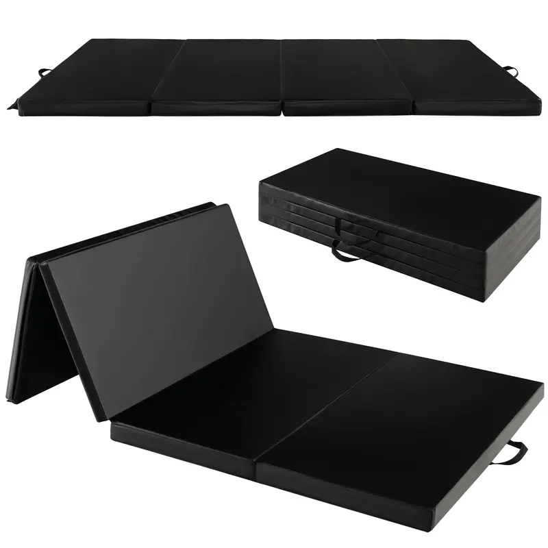 8' × 4' Folding Gymnastics Mat – 2-Inch Thick High-Density Foam with Hook-and-Loop Closure and Ergonomic Carry Handles