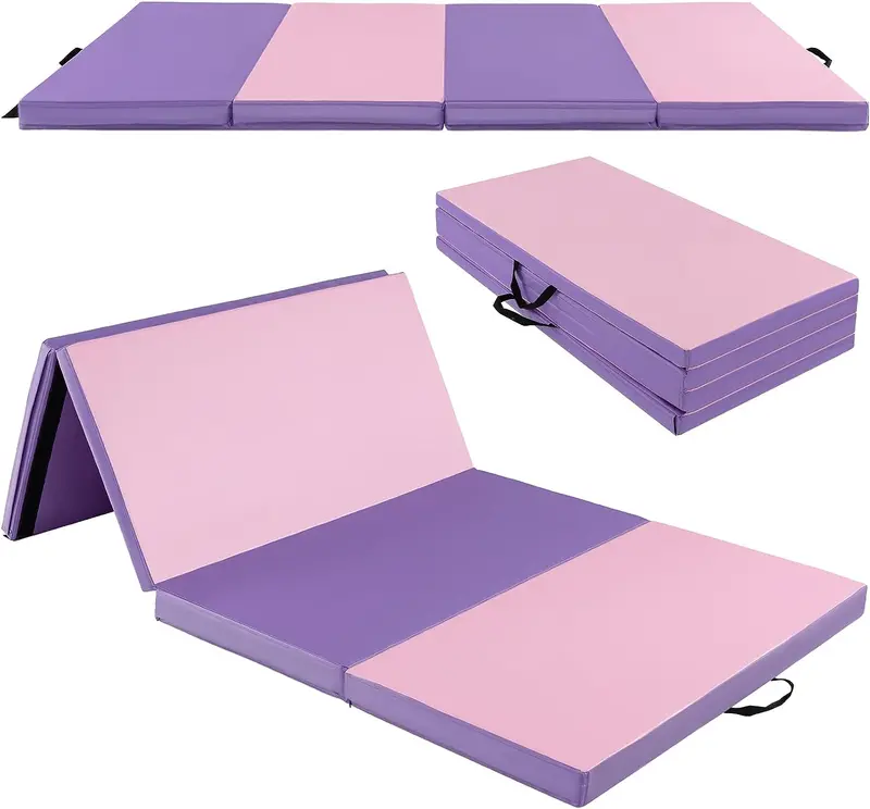 8' × 4' Folding Gymnastics Mat – 2-Inch Thick High-Density Foam with Hook-and-Loop Closure and Ergonomic Carry Handles
