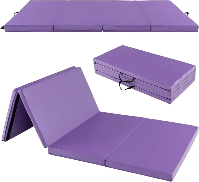 8' × 4' Folding Gymnastics Mat – 2-Inch Thick High-Density Foam with Hook-and-Loop Closure and Ergonomic Carry Handles