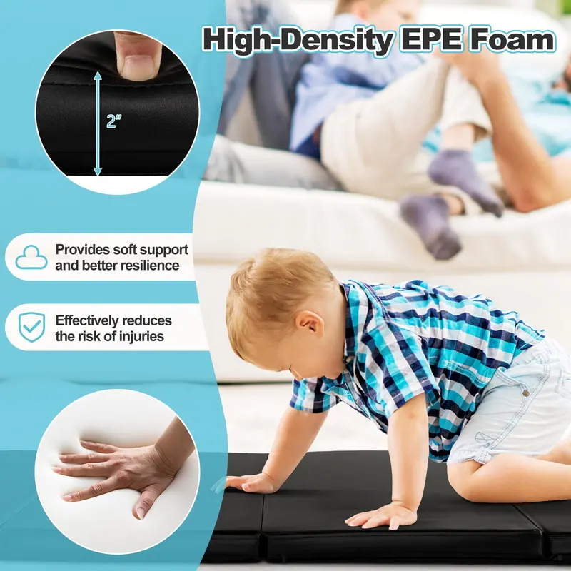 8' × 4' Folding Gymnastics Mat – 2-Inch Thick High-Density Foam with Hook-and-Loop Closure and Ergonomic Carry Handles