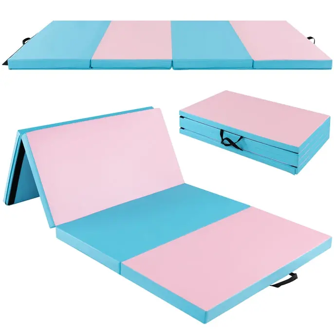 8' × 4' Folding Gymnastics Mat – 2-Inch Thick High-Density Foam with Hook-and-Loop Closure and Ergonomic Carry Handles