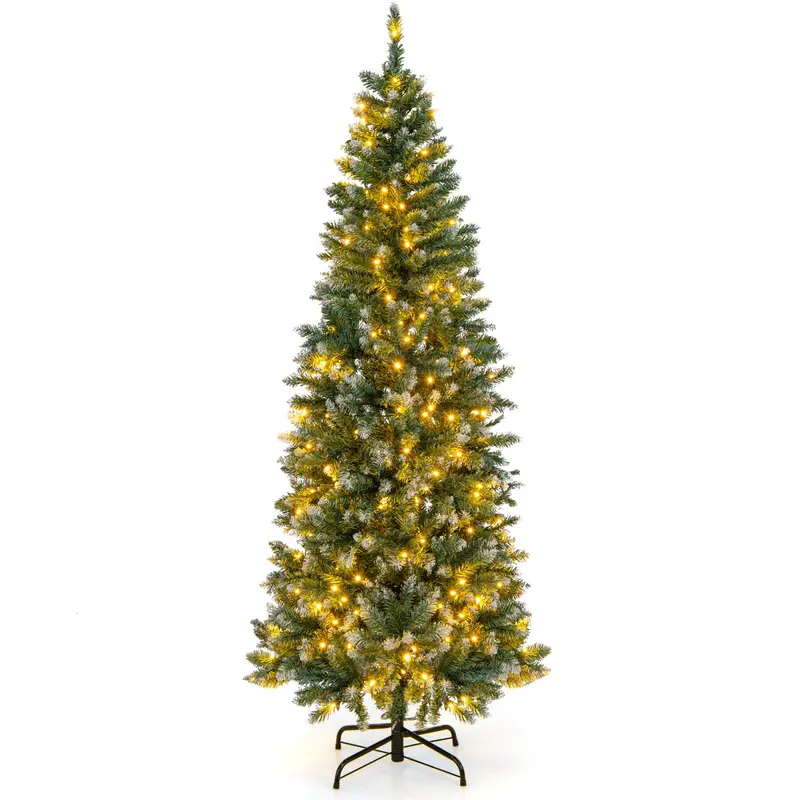 9-Foot Pre-Lit Slim Pencil Christmas Tree – 500 Warm White LED Lights