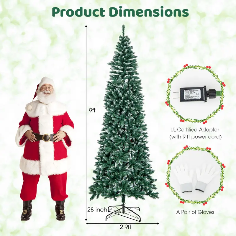 9-Foot Pre-Lit Slim Pencil Christmas Tree – 500 Warm White LED Lights