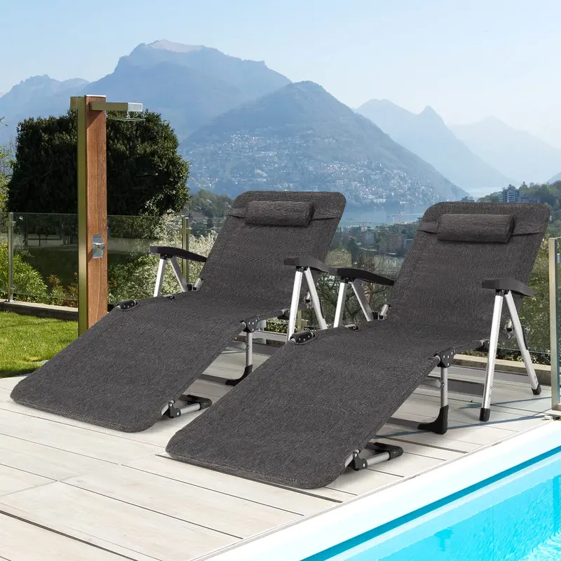 Adjustable Outdoor Chaise Lounge Chair – Features Cup Holder and Removable Headrest 2
