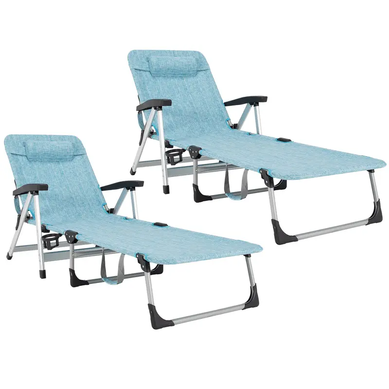 Adjustable Outdoor Chaise Lounge Chair – Features Cup Holder and Removable Headrest