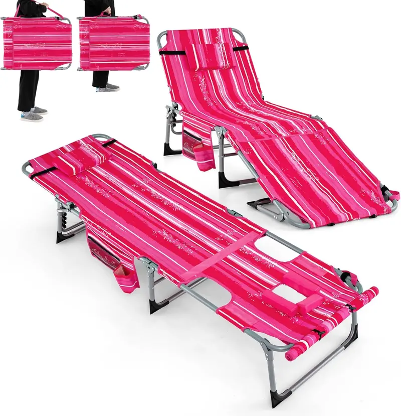 Adjustable Outdoor Lounge Chair – Five-Tier Recline, Sunbathing Cutouts, and Durable Construction