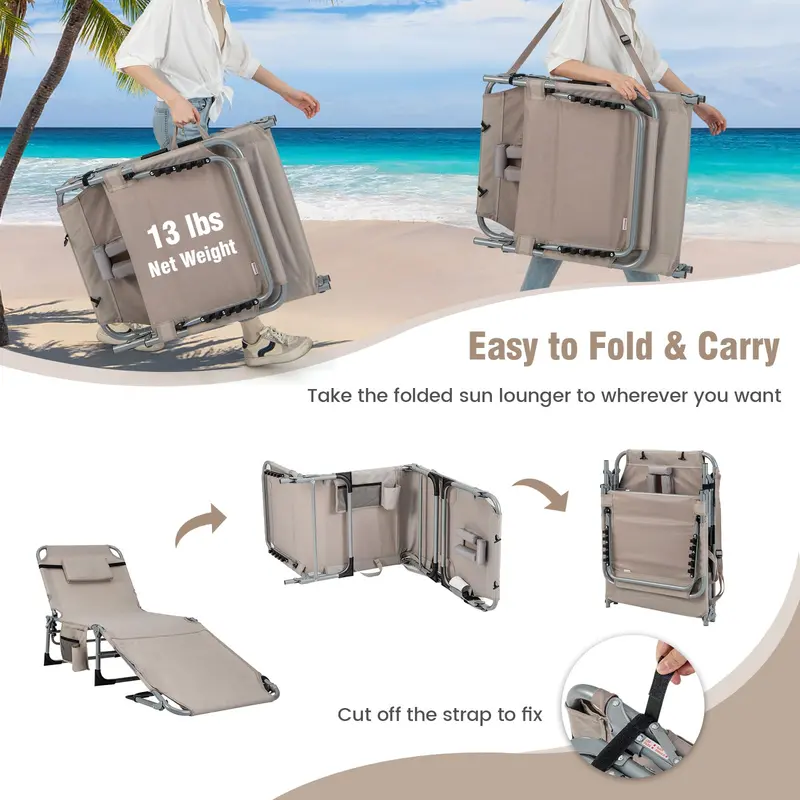 Adjustable Outdoor Lounge Chair – Five-Tier Recline, Sunbathing Cutouts, and Durable Construction