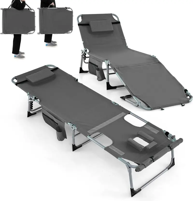 Adjustable Outdoor Lounge Chair – Five-Tier Recline, Sunbathing Cutouts, and Durable Construction