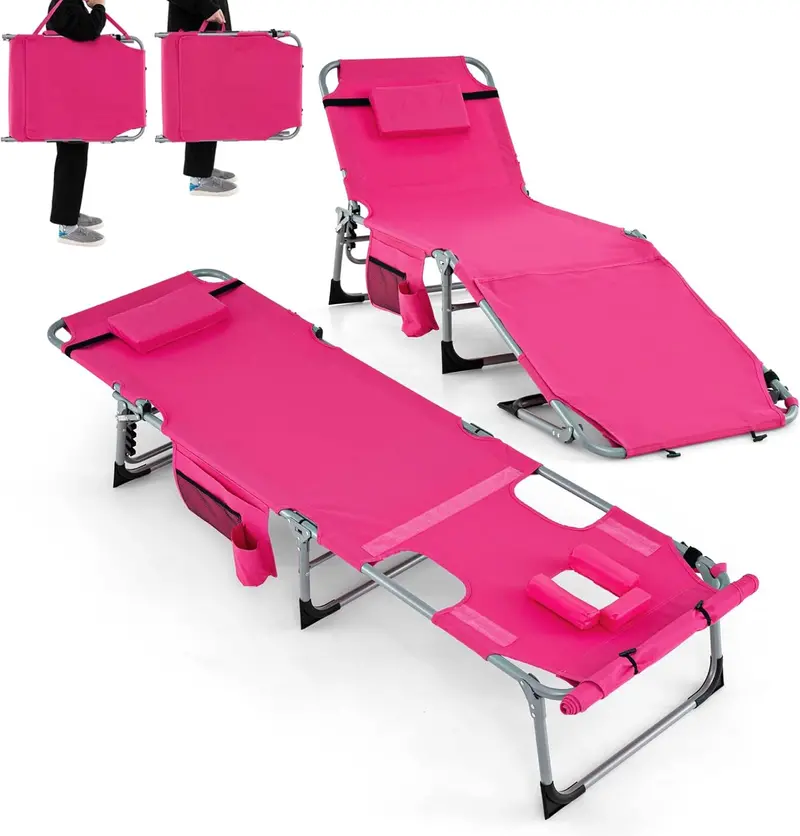 Adjustable Outdoor Lounge Chair – Five-Tier Recline, Sunbathing Cutouts, and Durable Construction