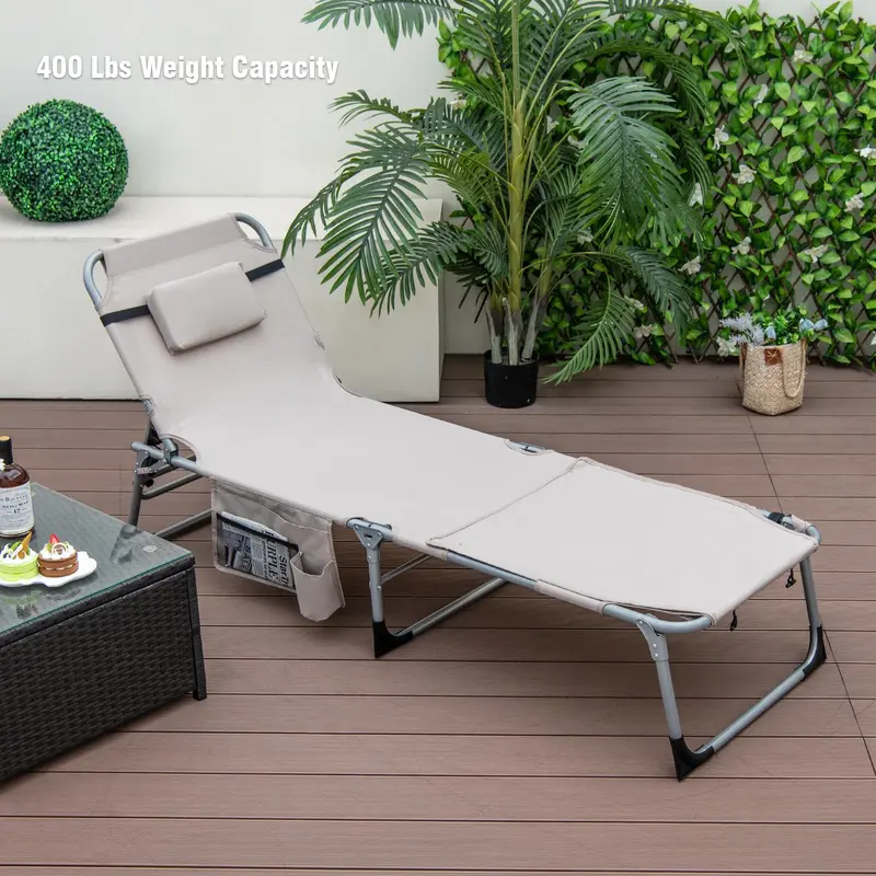 Adjustable Outdoor Lounge Chair – Five-Tier Recline, Sunbathing Cutouts, and Durable Construction