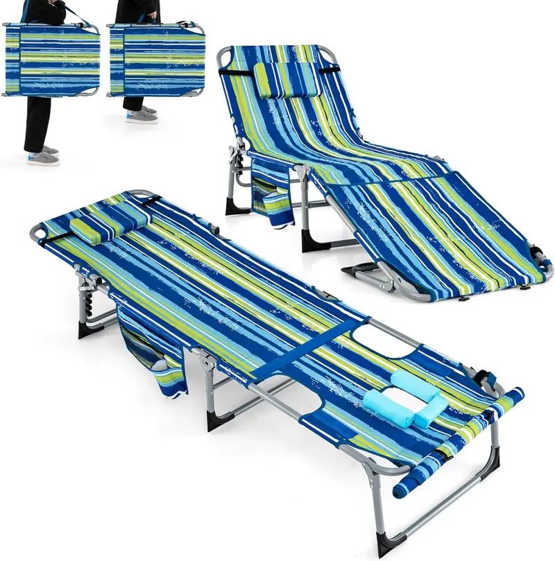 Adjustable Outdoor Lounge Chair – Five-Tier Recline, Sunbathing Cutouts, and Durable Construction