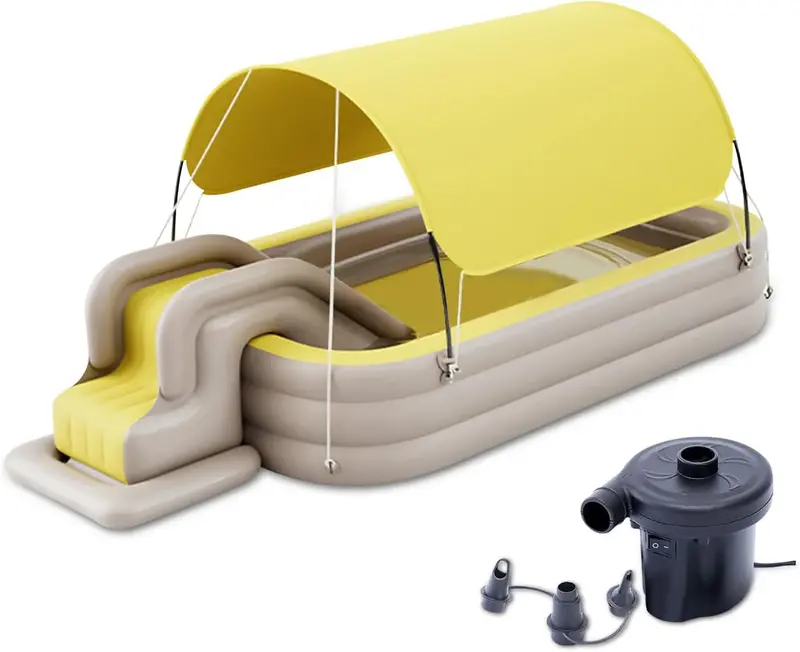 All-in-One Backyard Inflatable Water Park – Slide, Shade Awning, Bounce Castle & Splash Pool Combo 2