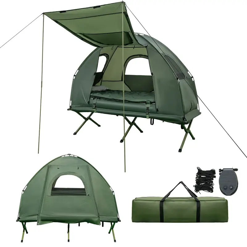 All-in-One Camping Cot System – Air Mattress, Pillow, Sleeping Bag & Carry Bag Included