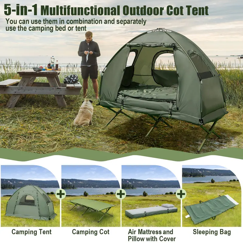 All-in-One Camping Cot System – Air Mattress, Pillow, Sleeping Bag & Carry Bag Included 2