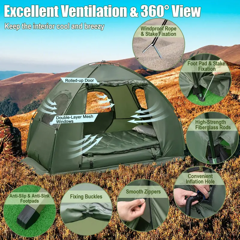 All-in-One Camping Cot System – Air Mattress, Pillow, Sleeping Bag & Carry Bag Included