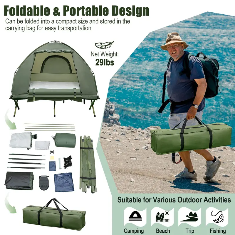 All-in-One Camping Cot System – Air Mattress, Pillow, Sleeping Bag & Carry Bag Included