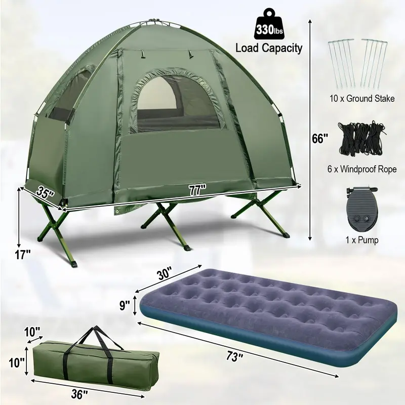 All-in-One Camping Cot System – Air Mattress, Pillow, Sleeping Bag & Carry Bag Included