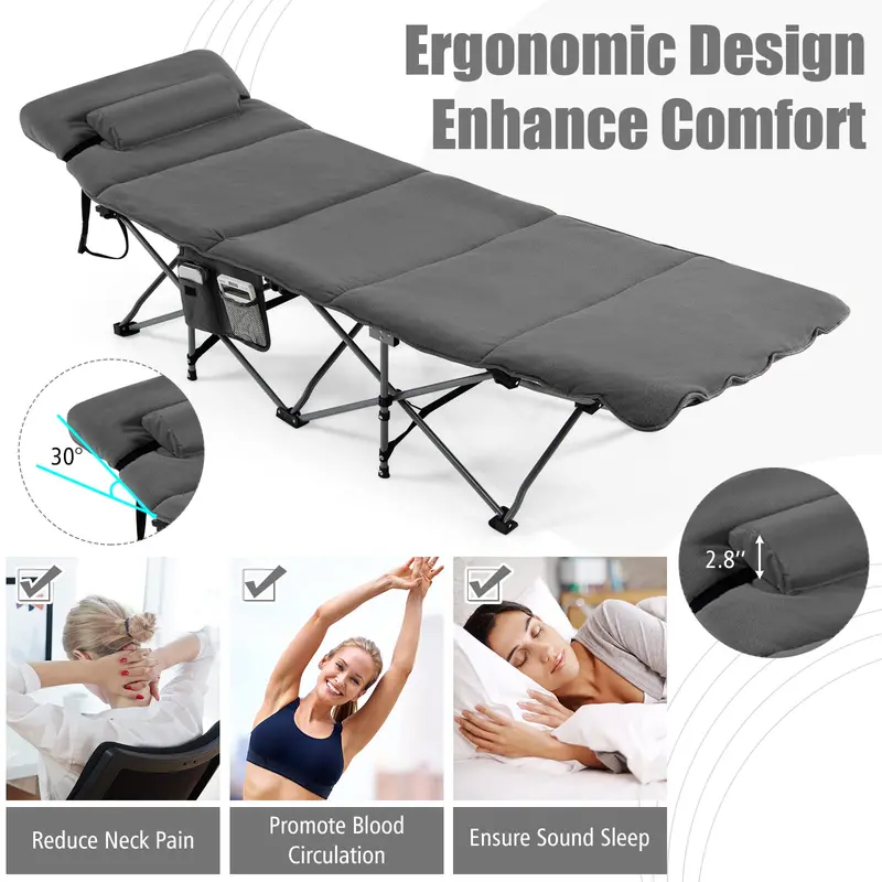 All-in-One Folding Camping Cot – Built-in Mattress and Pillow for Comfort On the Go