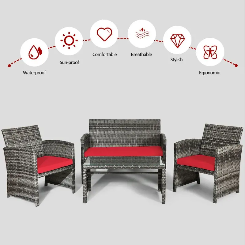 All-in-One Wicker Patio Furniture Set – 4-Piece Outdoor Living Collection