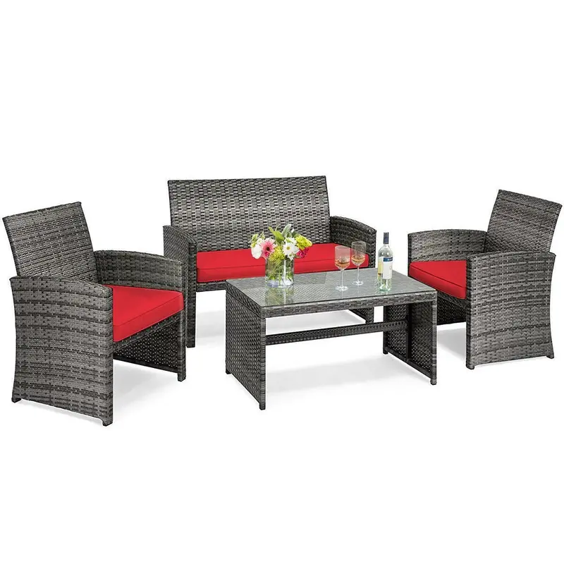 All-in-One Wicker Patio Furniture Set – 4-Piece Outdoor Living Collection