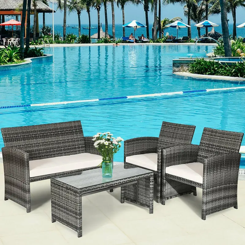 All-in-One Wicker Patio Furniture Set – 4-Piece Outdoor Living Collection