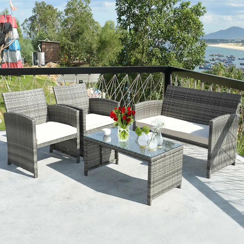 All-in-One Wicker Patio Furniture Set – 4-Piece Outdoor Living Collection