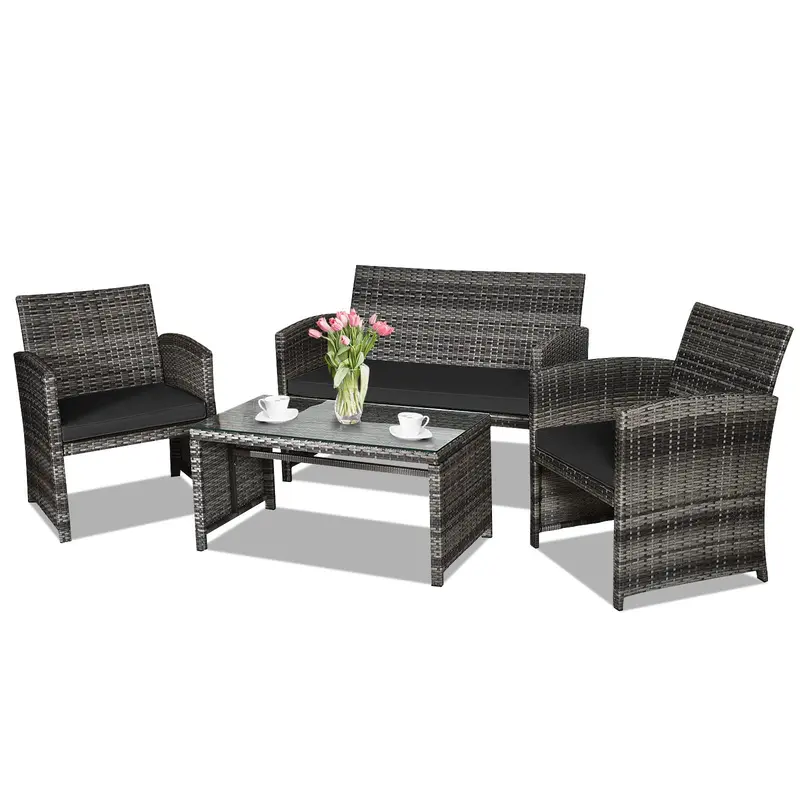 All-in-One Wicker Patio Furniture Set – 4-Piece Outdoor Living Collection