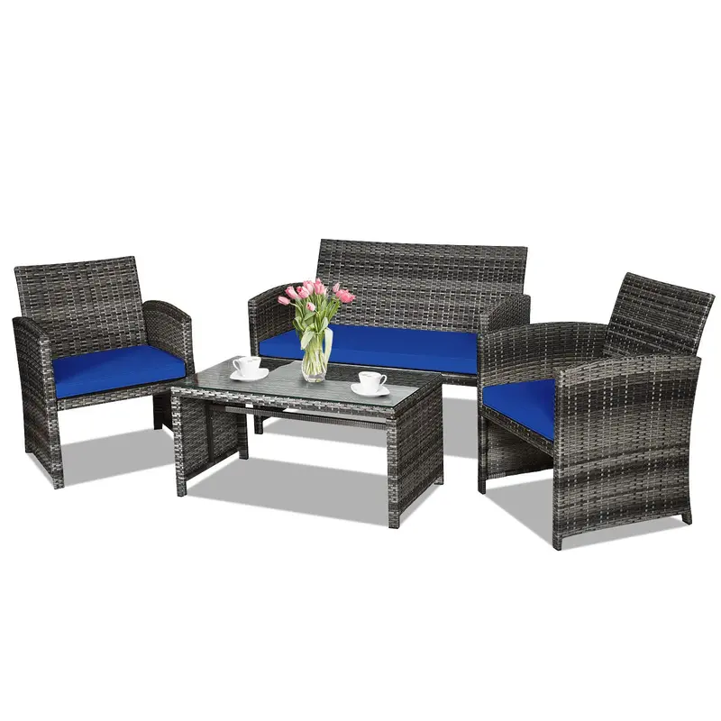 All-in-One Wicker Patio Furniture Set – 4-Piece Outdoor Living Collection
