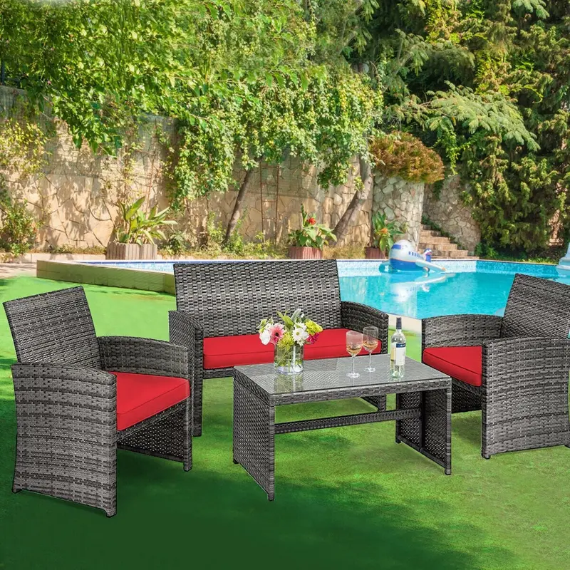 All-in-One Wicker Patio Furniture Set – 4-Piece Outdoor Living Collection