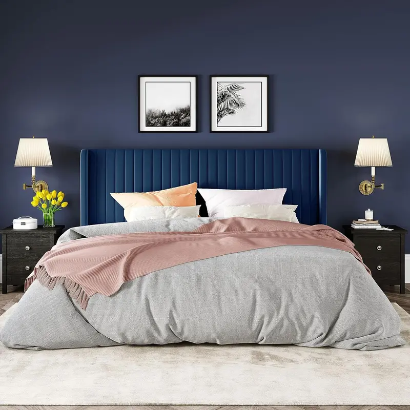 Allewie Full-Size Velvet Wingback Bed Featuring Vertical Channel Tufting and Premium Upholstered Finish