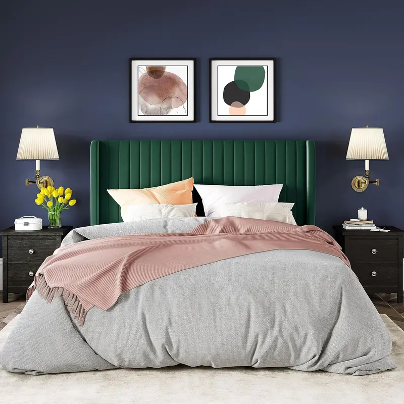 Allewie Full-Size Velvet Wingback Bed Featuring Vertical Channel Tufting and Premium Upholstered Finish