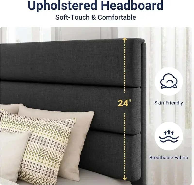 Allewie King-Size Platform Bed Frame – Velvet-Upholstered Headboard with Reinforced Solid Wood Slats
