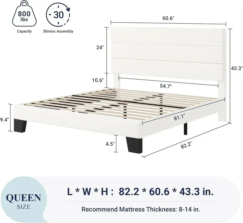 Allewie King-Size Platform Bed Frame – Velvet-Upholstered Headboard with Reinforced Solid Wood Slats