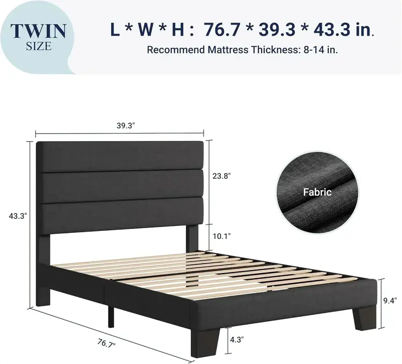Allewie King-Size Platform Bed Frame – Velvet-Upholstered Headboard with Reinforced Solid Wood Slats