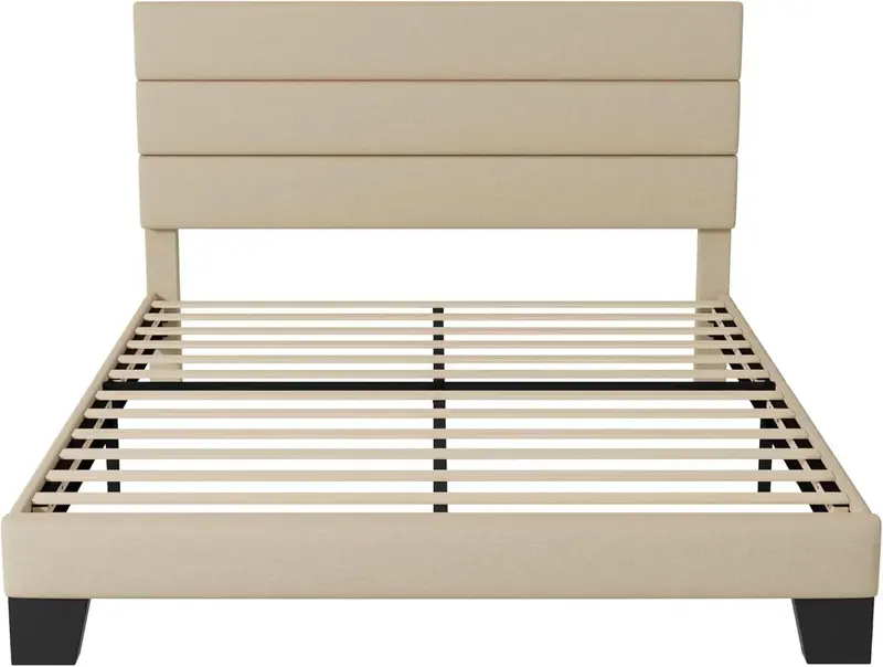 Allewie King-Size Platform Bed Frame – Velvet-Upholstered Headboard with Reinforced Solid Wood Slats