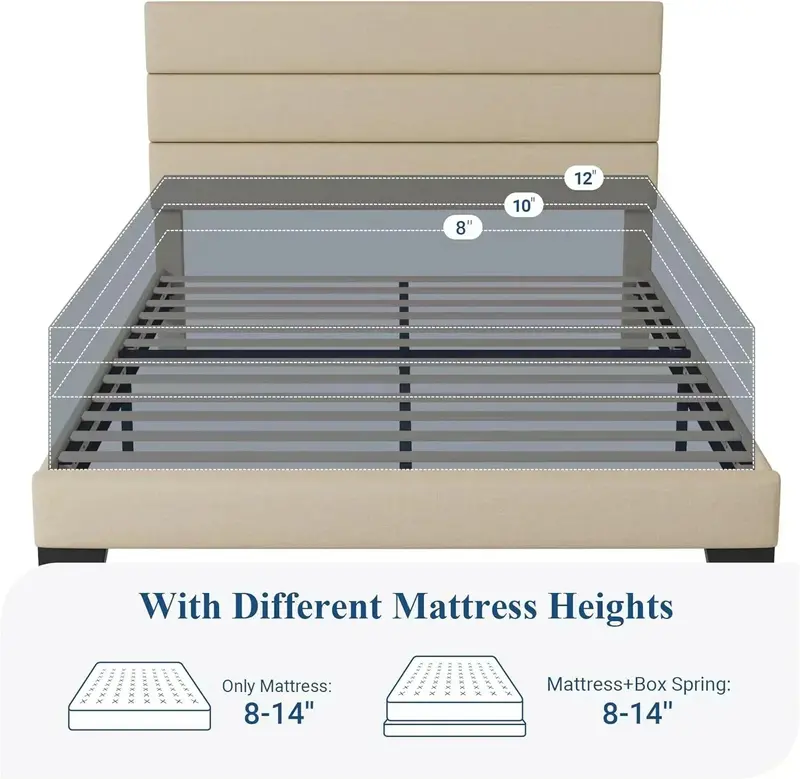 Allewie Queen Platform Bed Frame with Upholstered Headboard and Reinforced Solid Wood Slats
