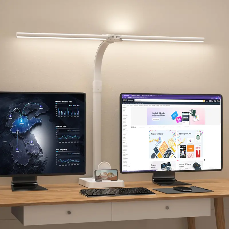 Architect-Style Dual-Head LED Desk Lamp – 24W Power, 5 Brightness Settings, and Precision Gooseneck
