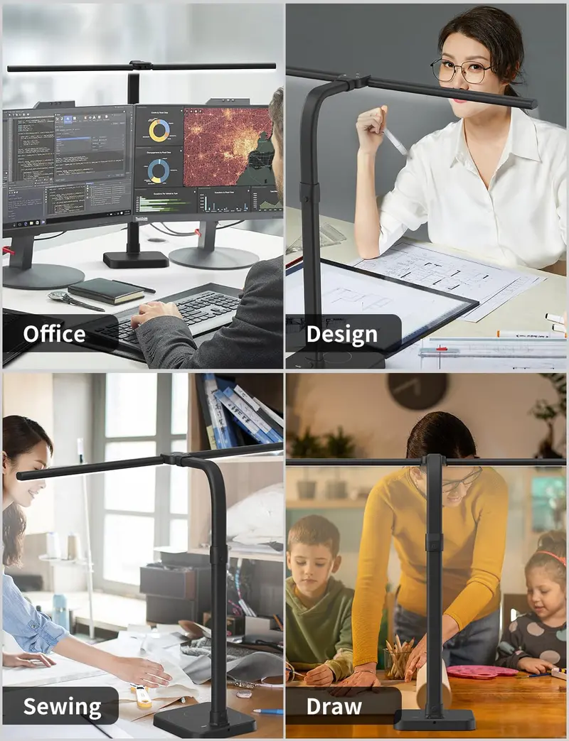 Architect-Style Dual-Head LED Desk Lamp – 24W Power, 5 Brightness Settings, and Precision Gooseneck