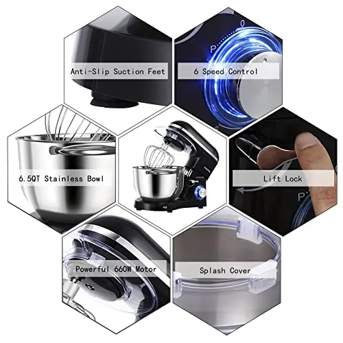Aucma Professional 6.5 QT Electric Stand Mixer – 6-Speed Tilt-Head Design Optimized for Home Bakers