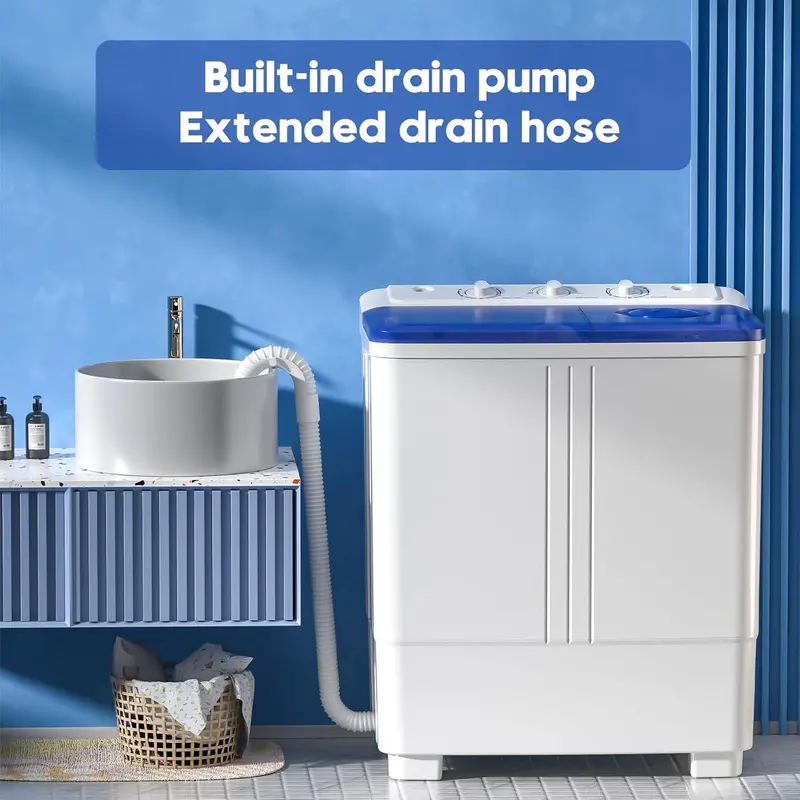 Auertech 28-Lb Twin-Tub Mini Washing Machine – Lightweight Portable Washer with Drain Pump, Optimized for Dorms, Apartments, and RV Use