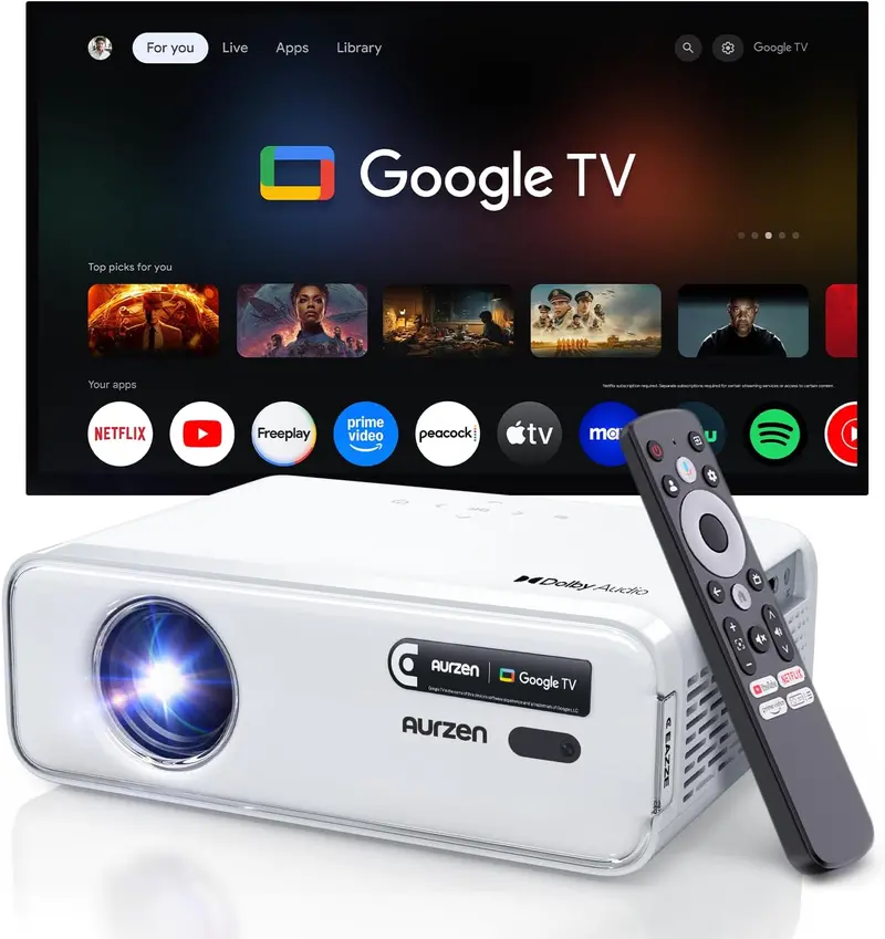 Aurzen EAZZE D1 HD Smart Projector with Official Streaming Apps, Bluetooth, and WiFi Connectivity