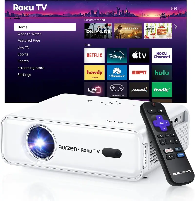 Aurzen Roku TV Smart Projector — Integrated Roku OS, Instant Streaming, and Full Wireless Connectivity