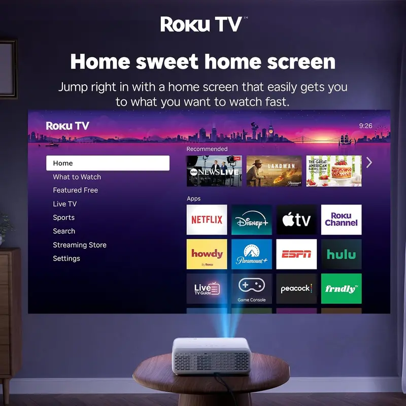 Aurzen Roku TV Smart Projector — Integrated Roku OS, Instant Streaming, and Full Wireless Connectivity
