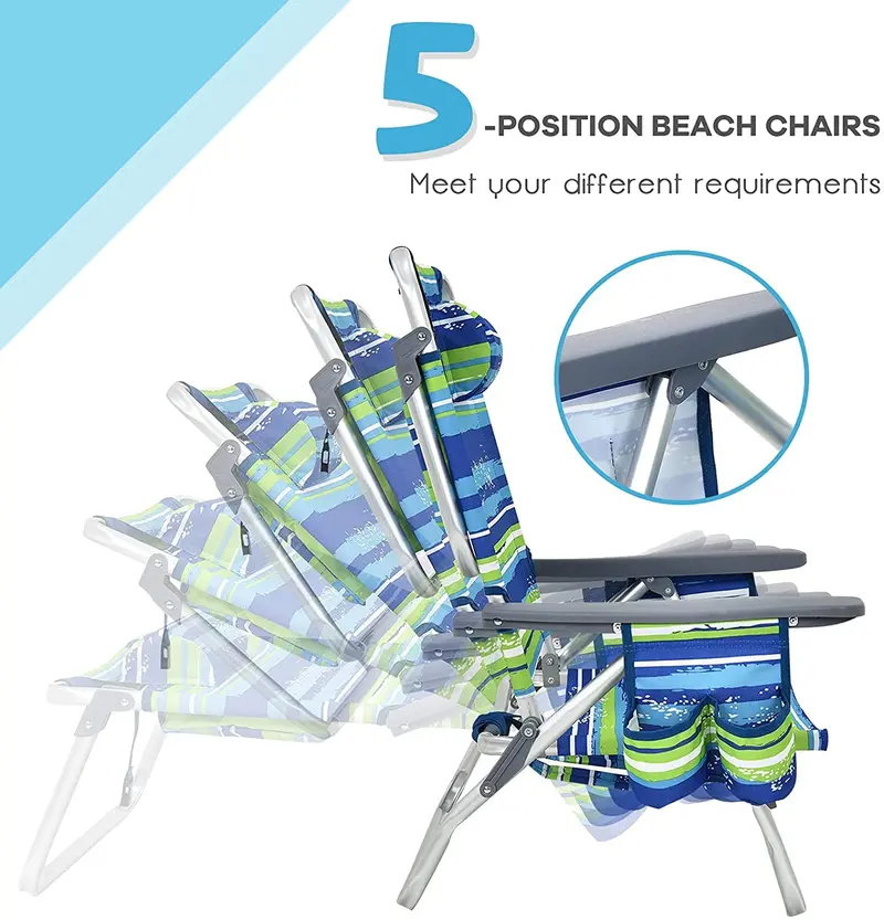 Backpack-Style Beach Chairs – 4-Pack with Insulated Cooler, Cup Holders, No Side Table
