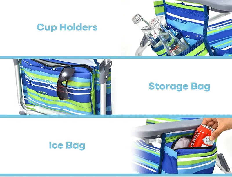 Backpack-Style Beach Chairs – 4-Pack with Insulated Cooler, Cup Holders, No Side Table