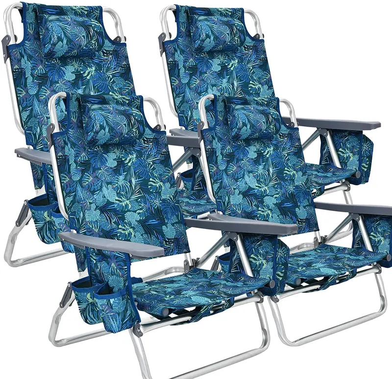 Backpack-Style Beach Chairs – 4-Pack with Insulated Cooler, Cup Holders, No Side Table